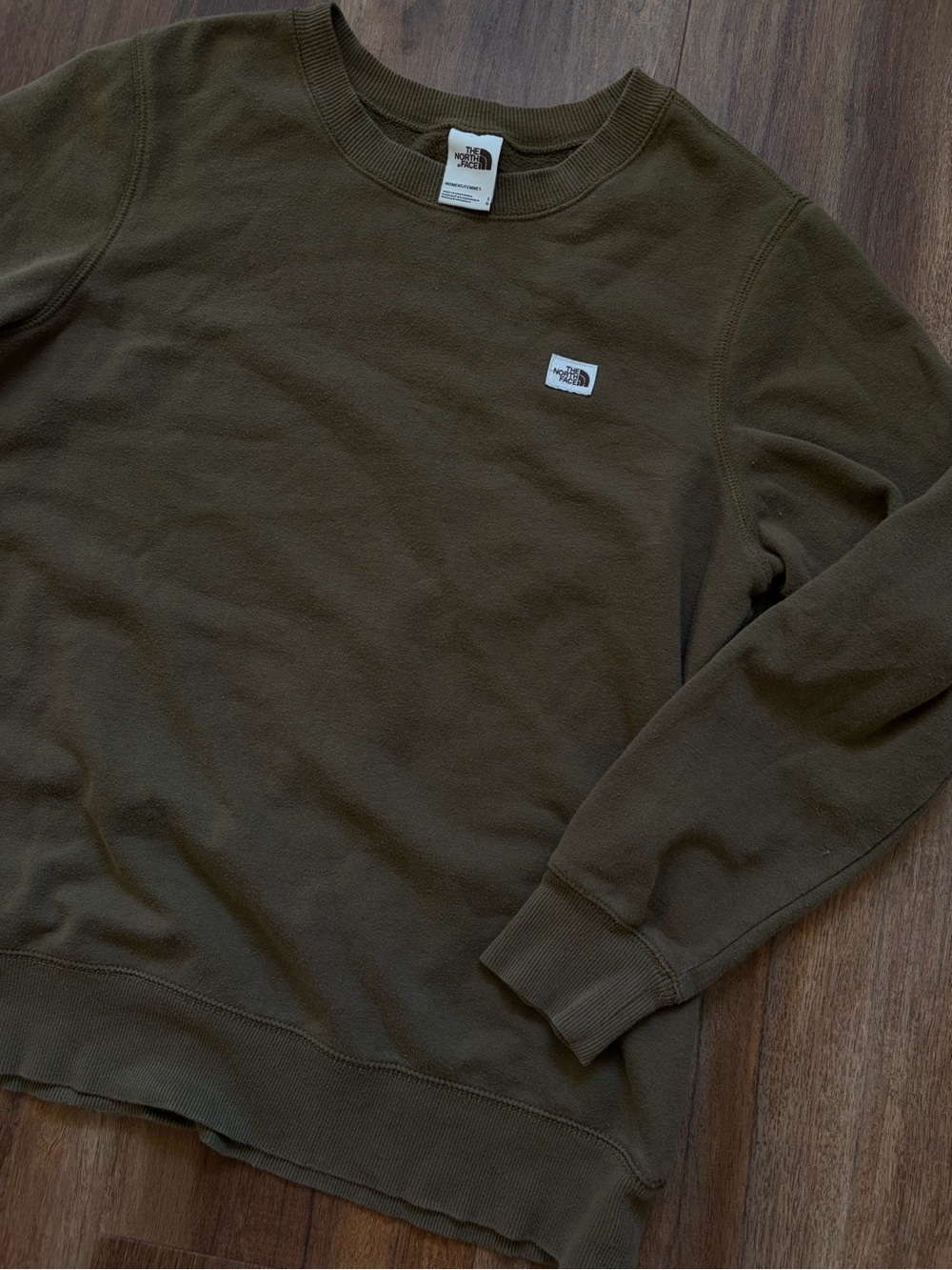 The North Face Olive Green Crewneck Sweatshirt Outdoor Gorpcore Pullover Logo - Picture 5 of 8